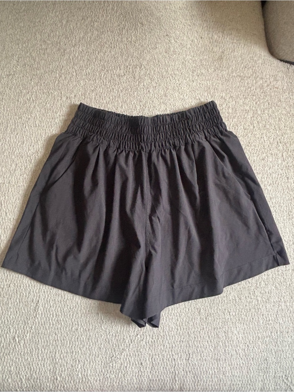 Vuori Black High-Rise Smocked-Waist Shorts